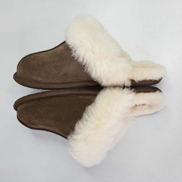 UGG Women's Scuffette Suede Sheepskin Thin soled Espresso Brown Slipper Size 7 - Picture 8 of 12
